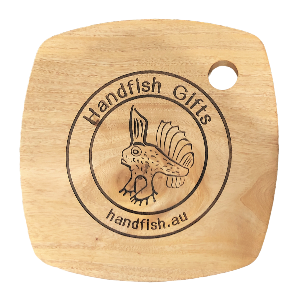 Laser Engraved Handfish Logo on timber board