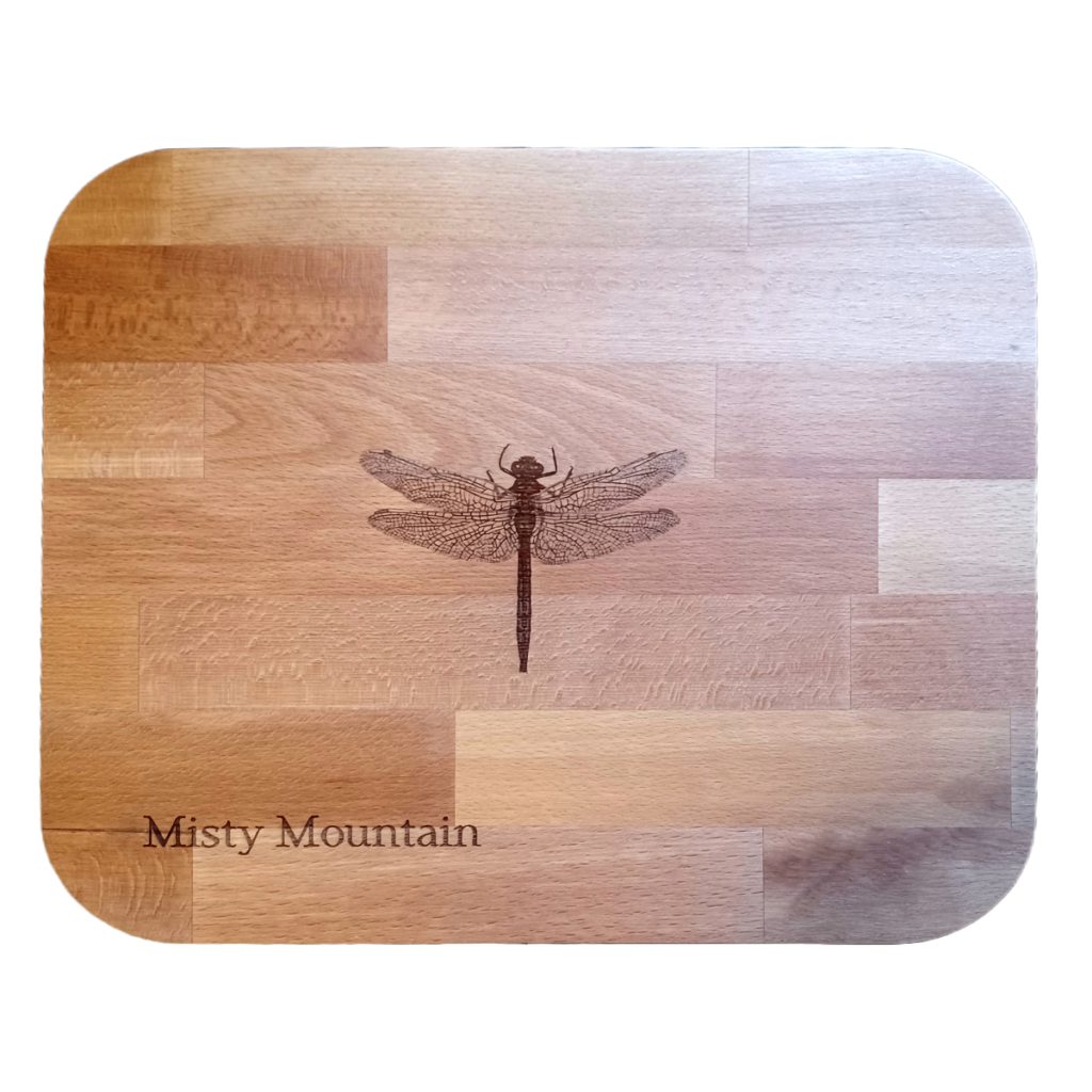 Misty Mountain Laser engraved timber serving board with dragonfly