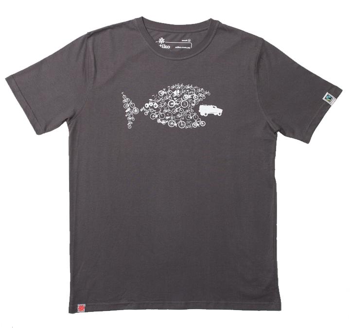Etiko T-Shirt Unisex Bike Fish Charcoal Organic Fairtrade